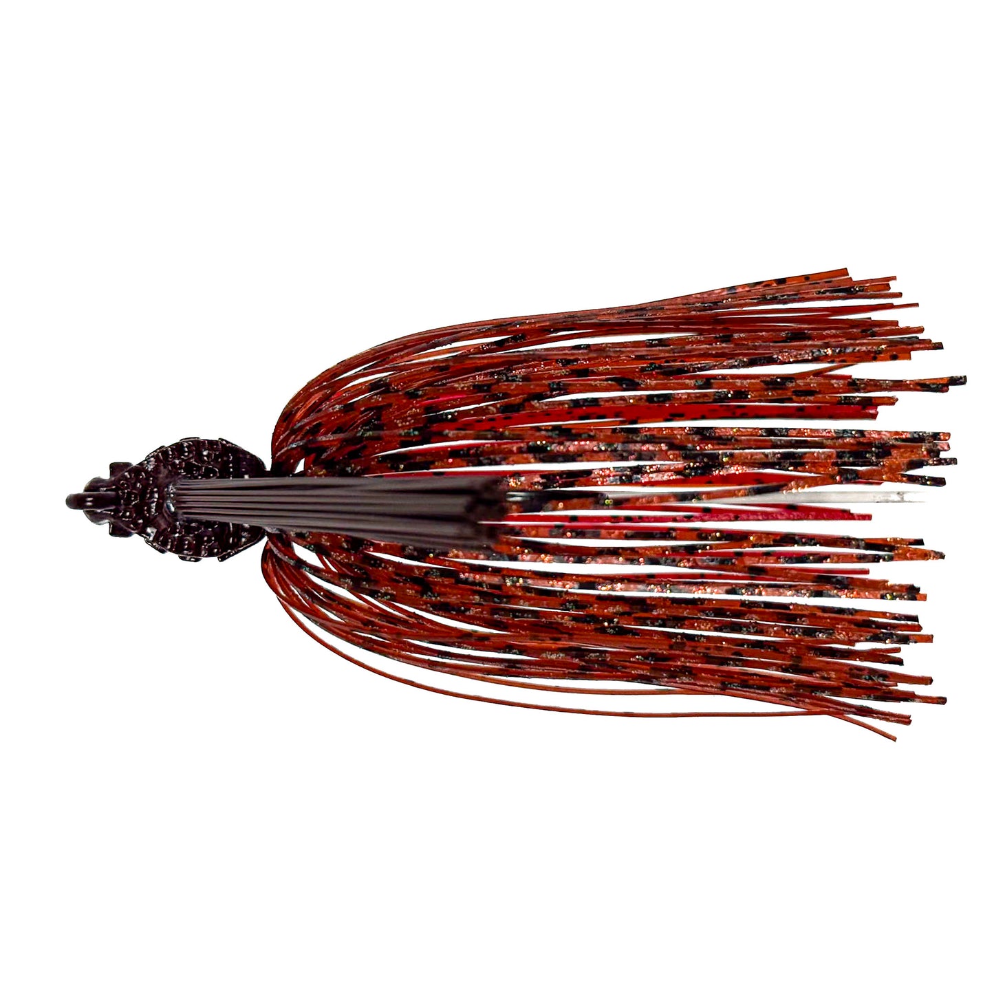 Fishing lure with brown and black skirt on a white background