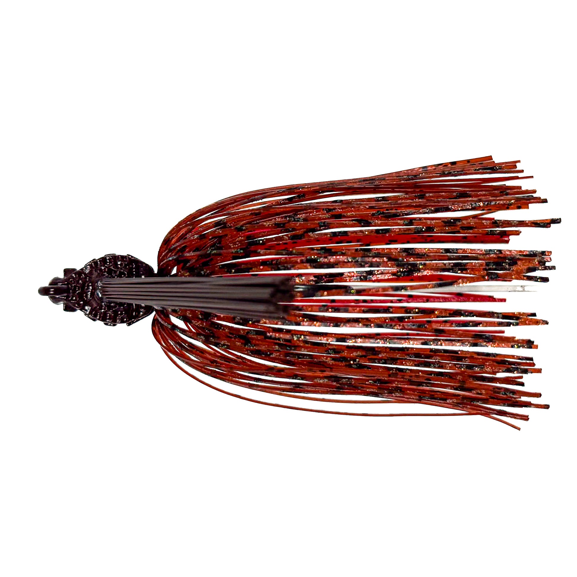 Fishing lure with brown and black skirt on a white background