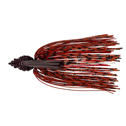 Fishing lure with brown and black skirt on a white background