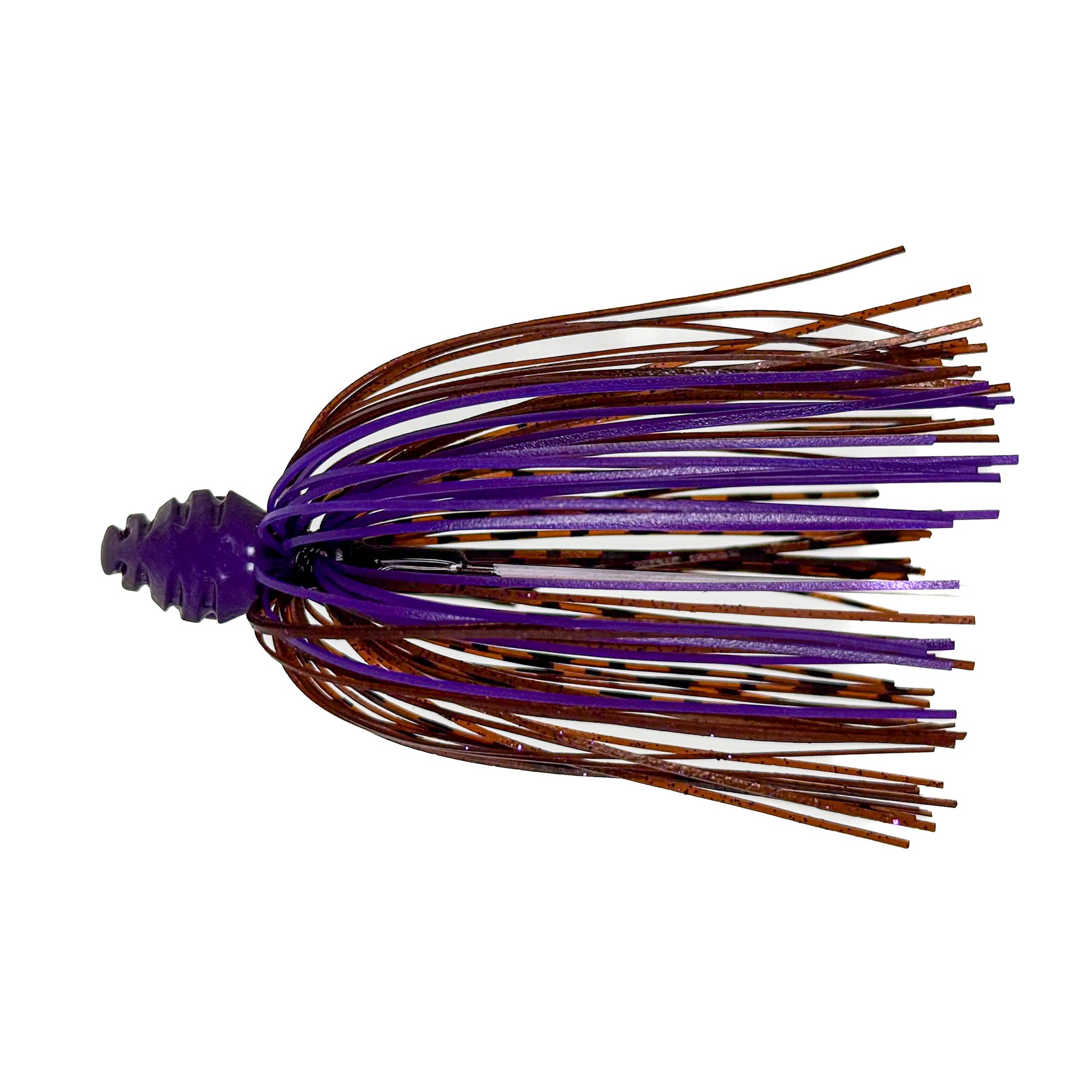 Purple and brown fishing lure on a white background
