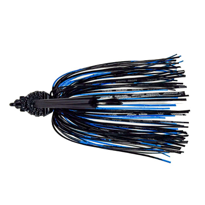 Black and blue fishing lure on a white background