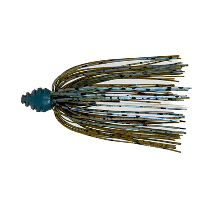 Fishing lure with multicolored skirt on a white background