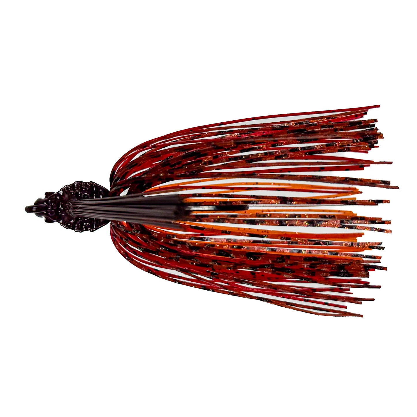 Fishing lure with red and black skirt on a white background