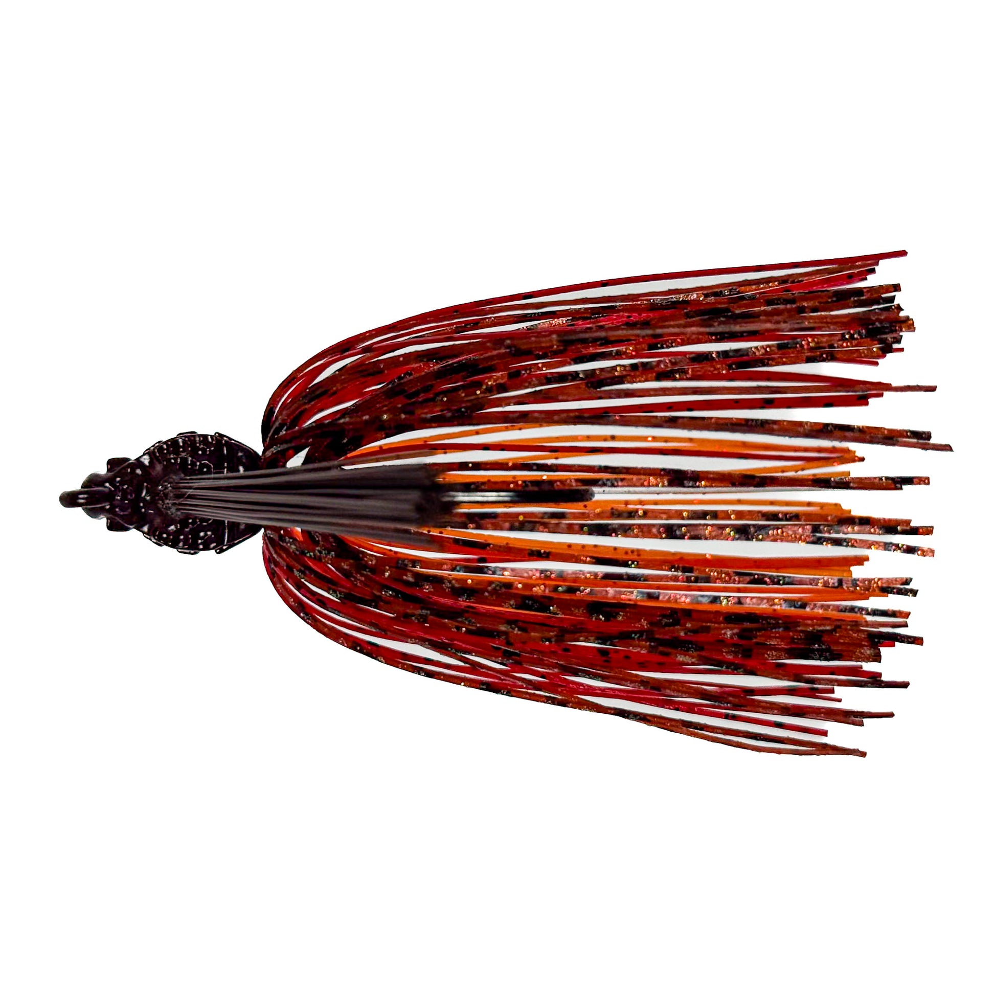 Fishing lure with red and black skirt on a white background