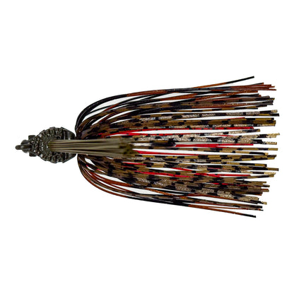 Fishing lure with multicolored skirt on a white background