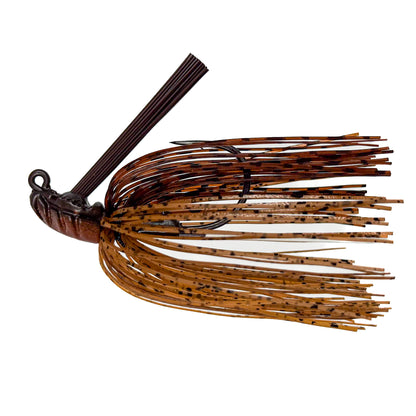 Brown and black fishing lure on a white background
