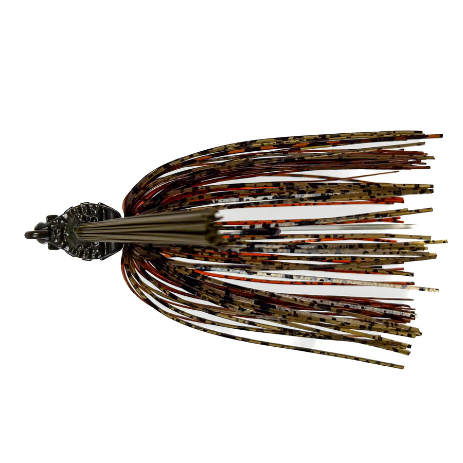 Fishing lure with multicolored skirt on a white background