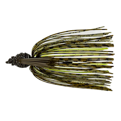 Fishing lure with multicolored skirt on a white background
