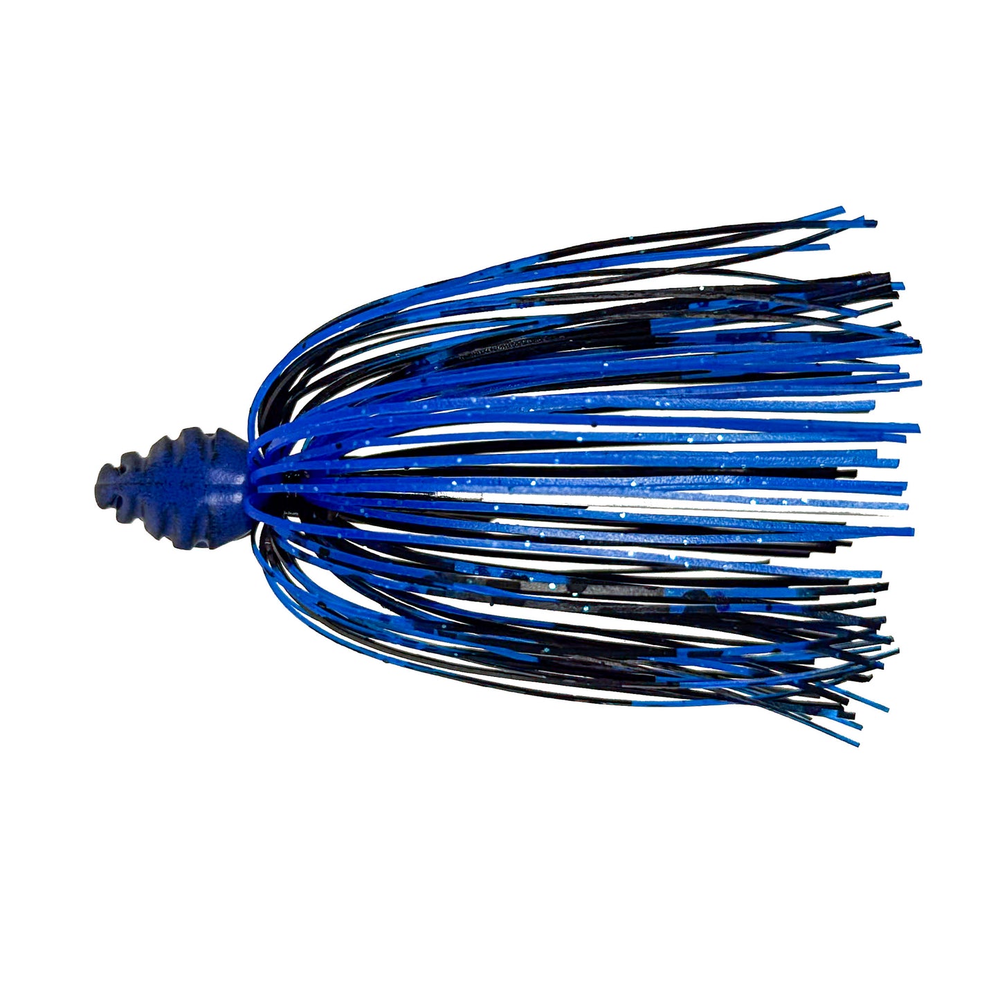 Blue and black fishing lure on a white background
