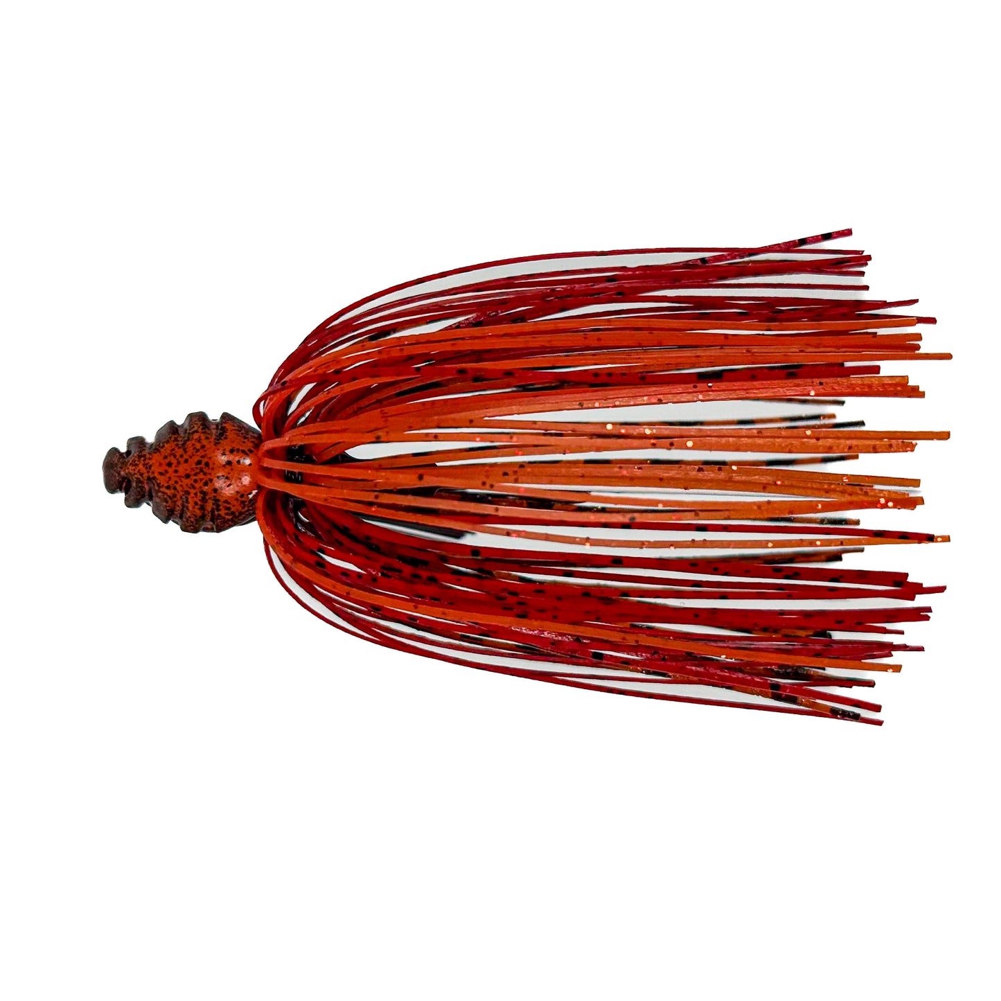 Fishing lure with red and black skirt on a white background