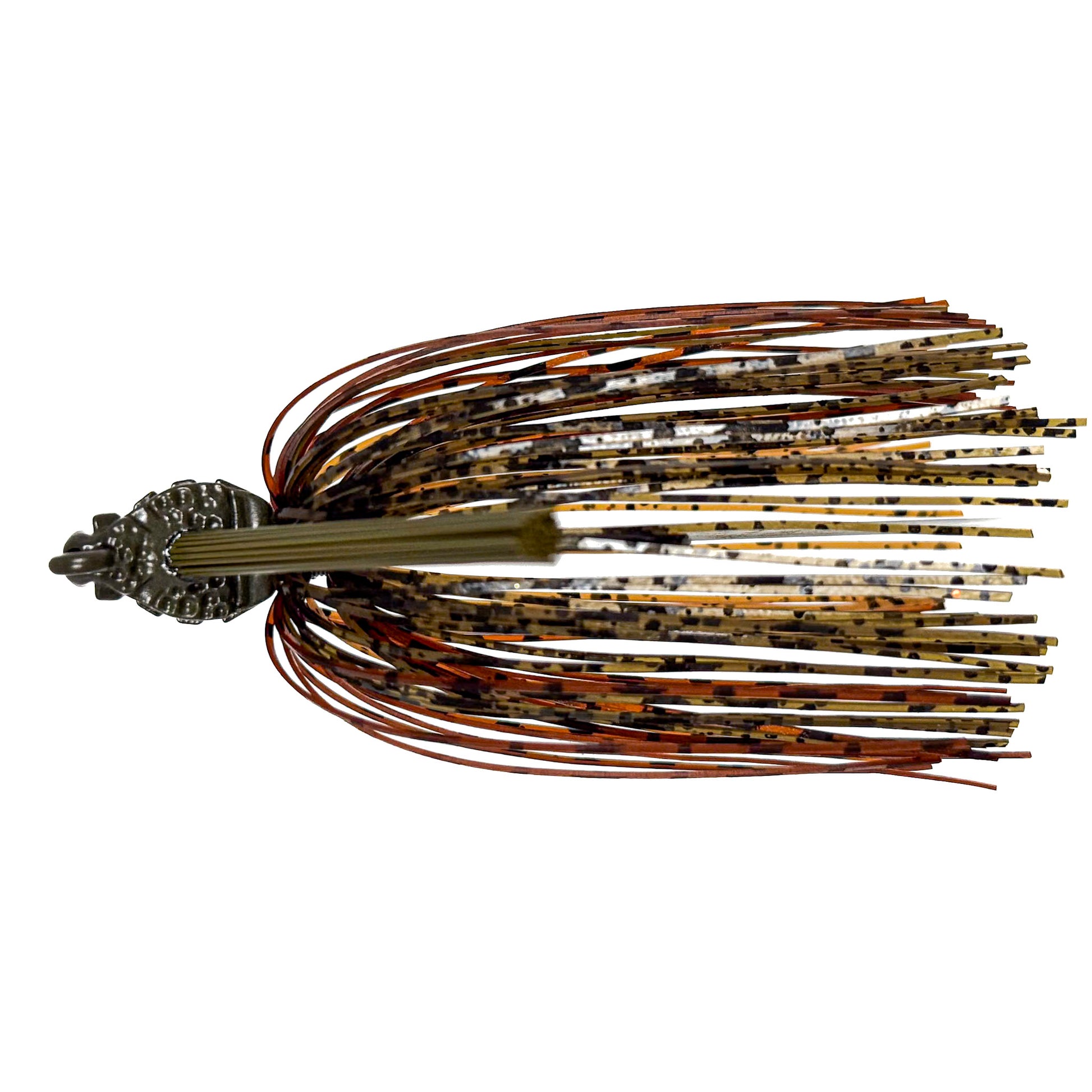 Fishing lure with multicolored skirt on a white background