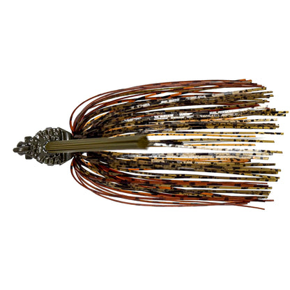 Fishing lure with multicolored skirt on a white background